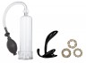 Мужской набор для любовных игр HIS ESSENTIAL PUMP KIT: анальный массажер, помпа, кольца на пенис