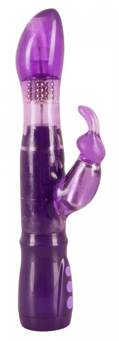 Фиолетовый вибратор с ротацией и клиторальной стимуляцией Purple Surprise - 24,5 см.