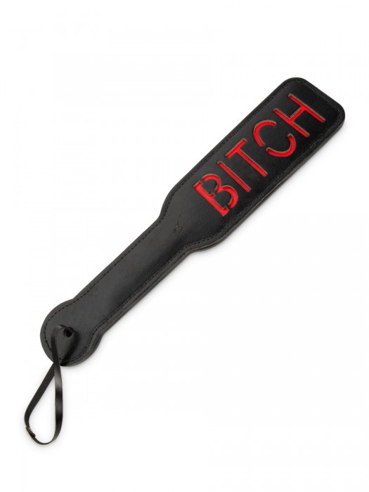 Черная шлёпалка с надписью Bitch - 31,5 см.