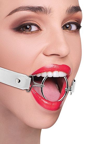 Расширяющий кляп Ring Gag XL с белыми ремешками