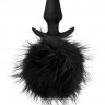 Силиконовая анальная пробка с чёрным заячьим хвостом Fur Pom Pom - 12,7 см.
