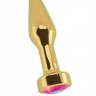 Золотистая анальная пробка R9 RICH Gold/Pink Sapphire с розовым кристаллом - 12 см.