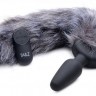 Черная анальная вибропробка с серым лисьим хвостом Grey Fox Tail Vibrating Anal Plug