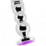 Серебристая фигурная анальная пробка R10 RICH Gold/Purple с фиолетовым кристаллом - 14,5 см.