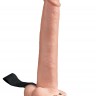 Телесный перезаряжаемый вибрострапон 11  Hollow Rechargeable Strap-on with Balls - 30 см.