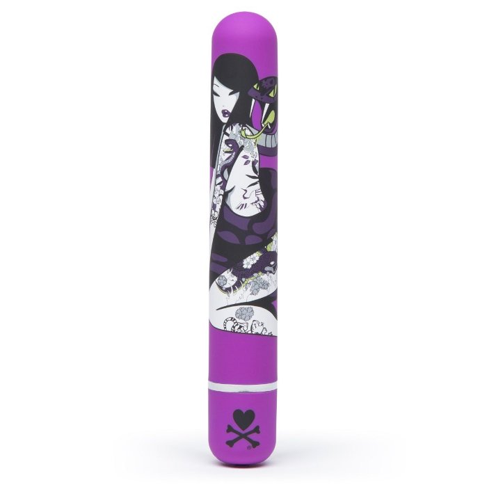 Фиолетовый вибратор с принтом CLASSIC VIBRATOR PURPLE SNAKE WOMAN - 18,4 см.