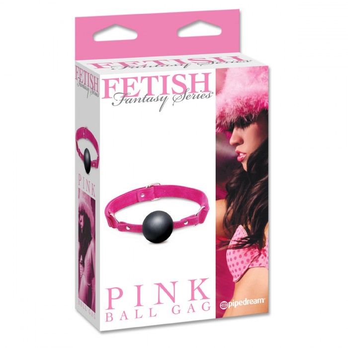 Черный кляп-шар на розовых замшевых ремешках Ball Gag