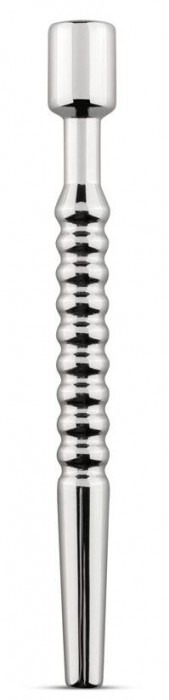 Серебристый уретральный стимулятор Sinner Hollow Ribbed Dilator - 11 см.