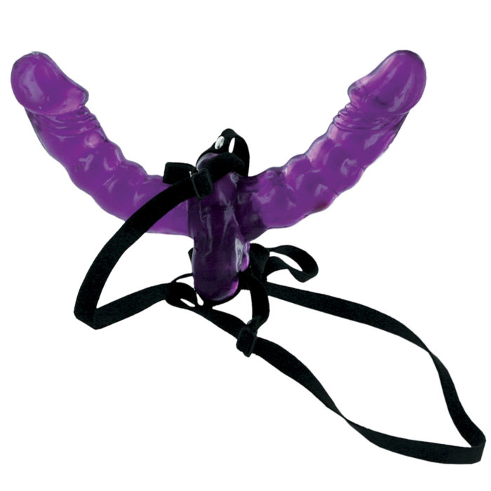 Фиолетовый страпон Double Delight Strap-on с вагинальным отростком - 14 см.