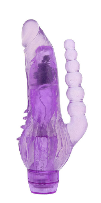 Фиолетовый вибратор для вагинально-анальной стимуляции JELLY JOY CRYSTAL COX PURPLE - 19 см.