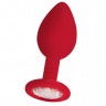 Красная анальная пробка OUCH! Regular Diamond Butt Plug с прозрачным кристаллом - 7,3 см.