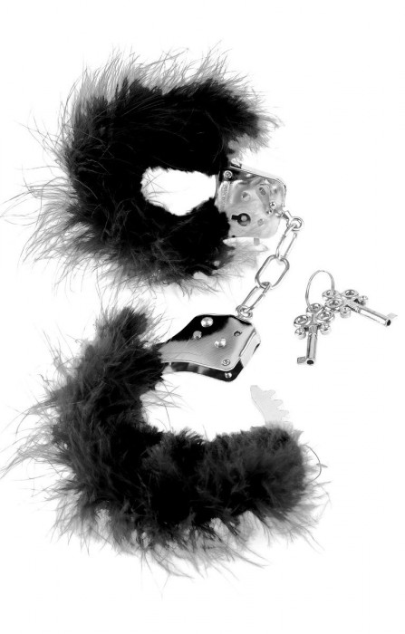 Металлические наручники Feather Love Cuffs с черным пухом