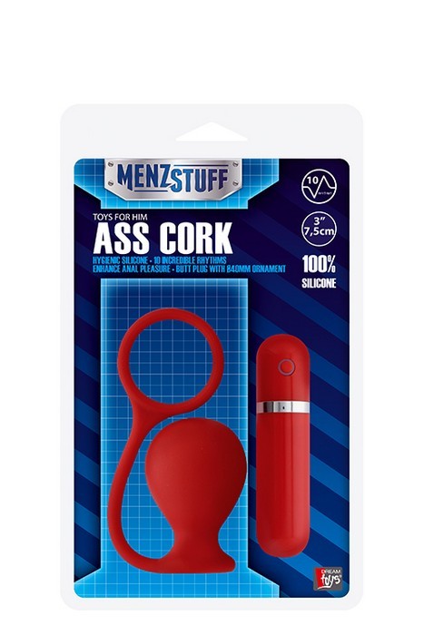 Красная вибровтулка MENZSTUFF ASS CORK WIDE - 7,5 см.