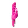 Розовый вибратор с клиторальным зайчиком PURRFECT SILICONE DELUXE DUO VIBE PINK - 18 см.