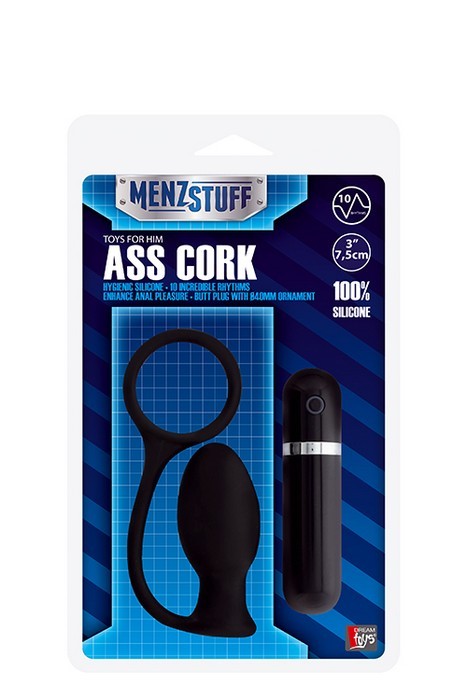 Чёрная вибровтулка MENZSTUFF ASS CORK SMALL - 7,5 см.