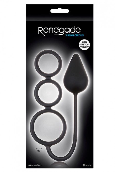 Анальная пробка Renegade 3 Ring Circus Medium Black с эрекционными кольцами