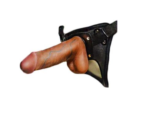 Насадка-фаллоимитатор на кожаных трусиках Harness Ultra Realistic 5,5  - 17 см.