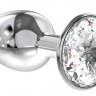 Малая серебристая анальная пробка Diamond Clear Sparkle Small с прозрачным кристаллом - 7 см.