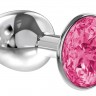 Малая серебристая анальная пробка Diamond Pink Sparkle Small с розовым кристаллом - 7 см.
