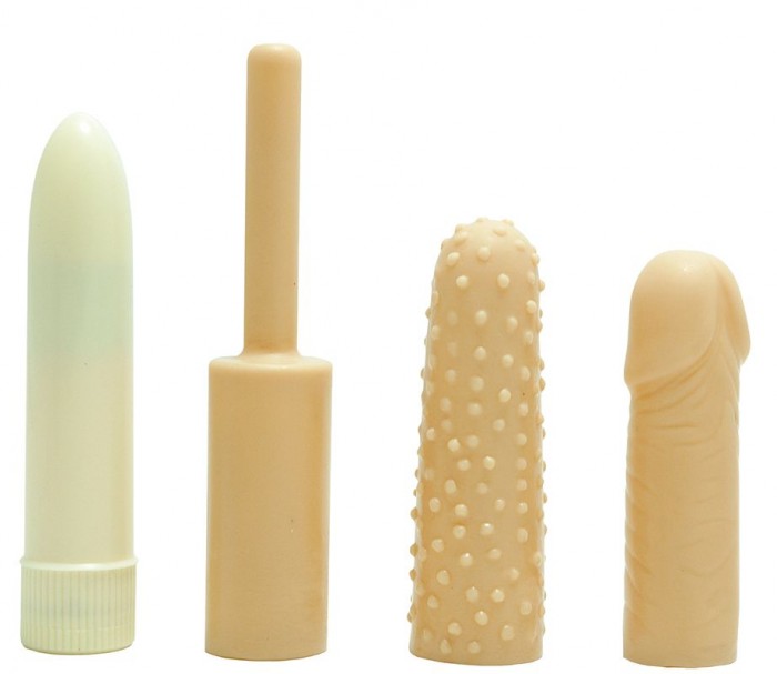 Классический мини-вибратор с 3 рельефными насадками SUPER SATISFACTION KIT