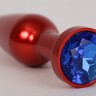 Большая красная анальная пробка с синим стразом - 11,2 см.