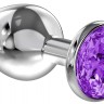 Малая серебристая анальная пробка Diamond Purple Sparkle Small с фиолетовым кристаллом - 7 см.