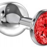 Большая серебристая анальная пробка Diamond Red Sparkle Large с красным кристаллом - 8 см.
