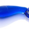 Синий анальный стимулятор из стекла с ручкой-кольцом - 11,6 см.