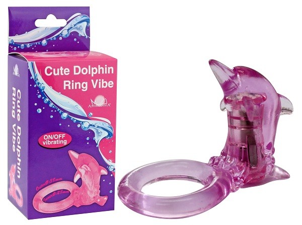 Фиолетовое эрекционное кольцо с клиторальным стимулятором-дельфином