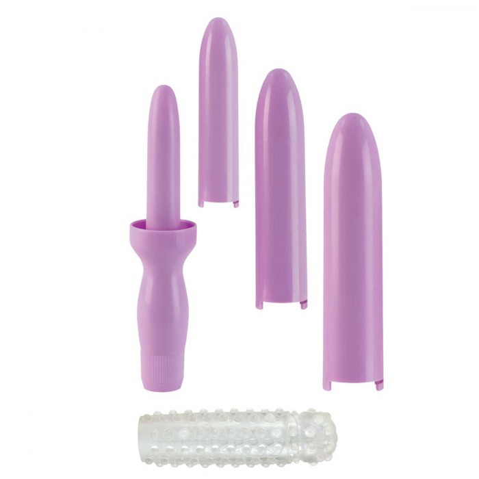 Фиолетовый вибратор с насадками Dr. Laura Berman Dilators Set Of 4 Locking Sizes Plus Sleeve