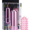Розовый мини-вибратор с насадкой Powerful Mini Massager - 5 см.