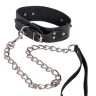 Чёрный кожаный ошейник Leather Collar с металлической цепью