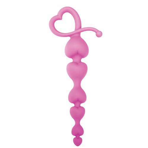 Розовая анальная цепочка с звеньями-сердечками HEARTY ANAL WAND SILICONE - 18 см.