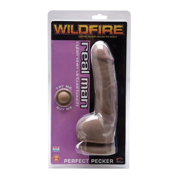 Коричневый фаллоимитатор на присоске Wildfire Real Man CyberSkin Perfect Pecker Dark - 20 см.