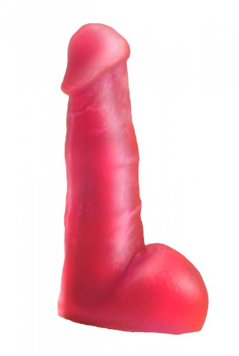 Розовая гелевая насадка с мошонкой для страпона - 17,8 см.