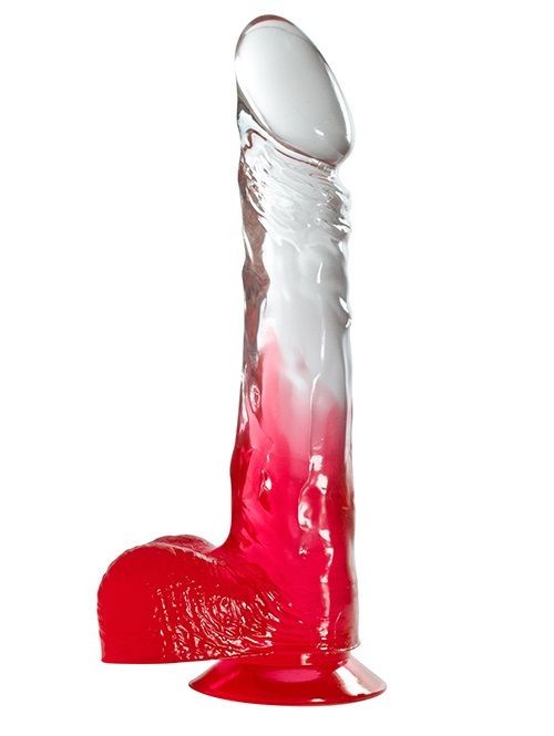 Красный фаллоимитатор с прозрачной верхней частью JELLY JOY FADE OUT DONG 8INCH - 20,3 см.
