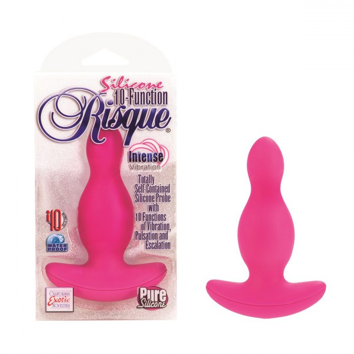 Розовый анальный плаг из силикона с 10 функциями SILICONE RISQUE - 10 см.