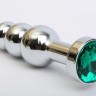 Серебристая анальная ёлочка с зеленым кристаллом - 11,2 см.