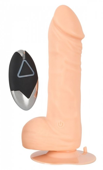 Телесный вибратор с пультом ДУ Wireless Silicone - 19 см.