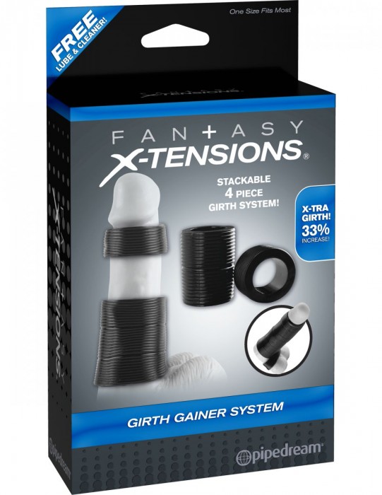 Набор чёрных насадок на пенис GIRTH GAINER SYSTEM